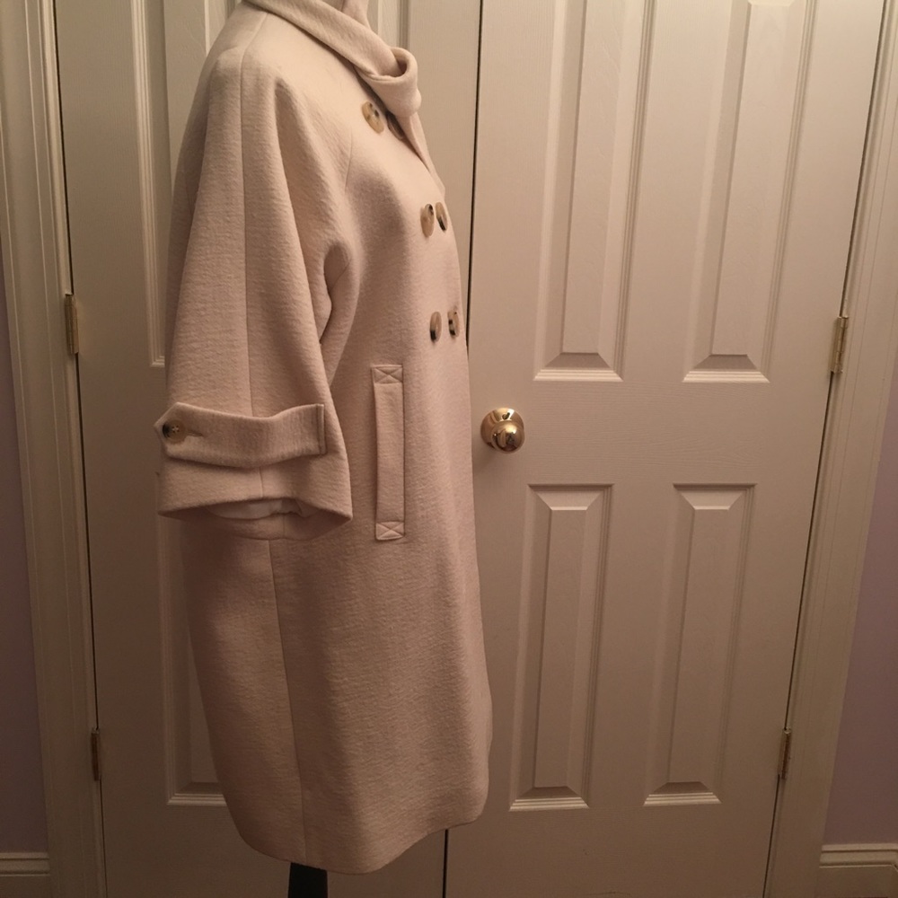 Theory cocoon Jackie o wool beige white wrap coat - Picture 5 of 8